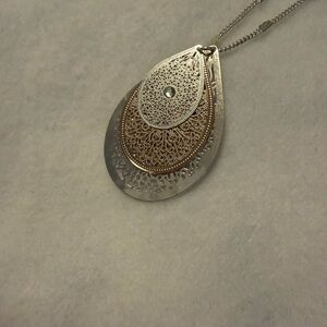Elegant Silver and Rose Gold Teardrop Pendant Necklace